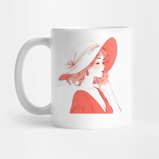 Minimalist line art pretty girl in red Mug